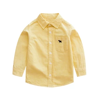 เสื้อเชิ้ตเด็ก เสื้อเชิ้ตแขนยาว สีพื้น ลายปัก ผ้านุ่มใส่สบาย