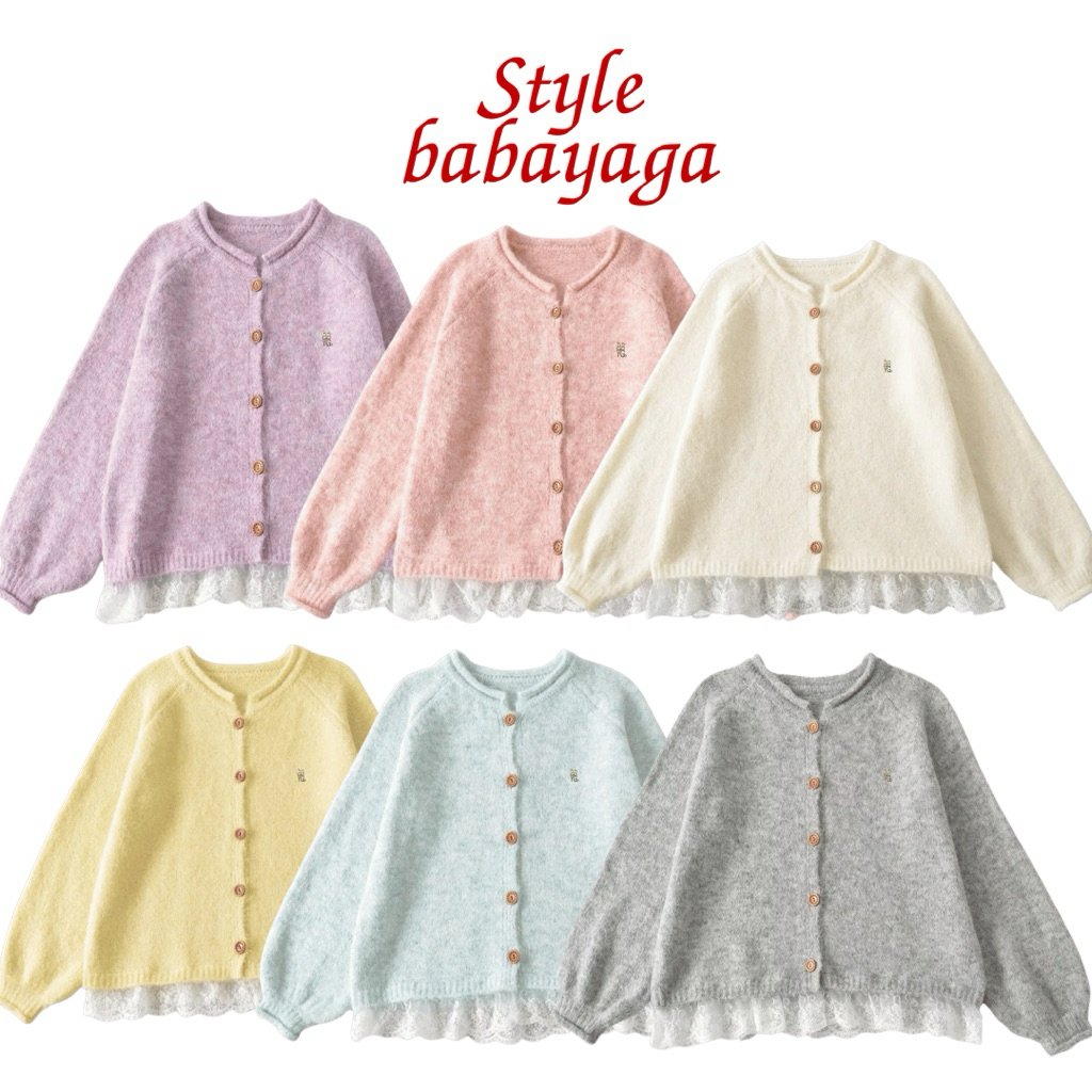 Stylebabayaga fuffy garden เสื้อกันหนาวไหมพรหมแบบขนแต่งระบายชายเสื้อด้วยผ้าลูกไม้น่ารักมาก
