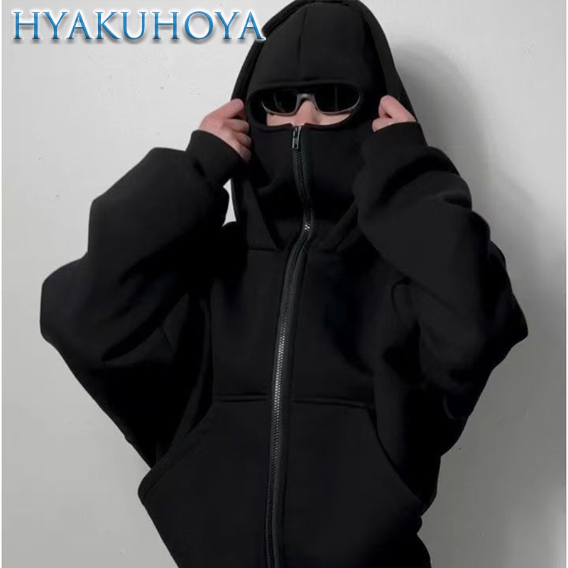 เสื้อฮู้ดนินจาZip Hoodie with 2 Balaclava Face Covers, Unisex Hoodie in non-Ruffled กันหนาวและป้องกันแสงแดด