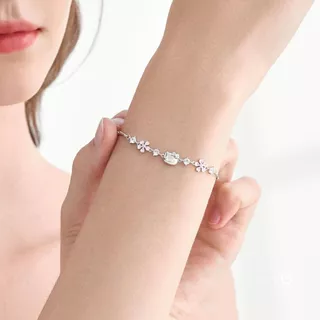 GLAMOR✨กำไลข้อมือเงินแท้ Hanami Kitty สร้อยข้อมือคิตตี้ลายดอกซากุระ กำไลผู้หญิงสไตล์เกาหลี เงิน925