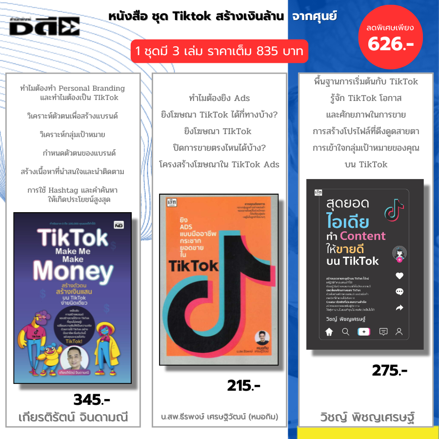 หนังสือ ชุด Tiktok สร้างเงินล้านจากศุนย์ I Tiktok Make Me-ยิง ADS แบบมืออาชีพ-สุดยอดไอเดียทำContent