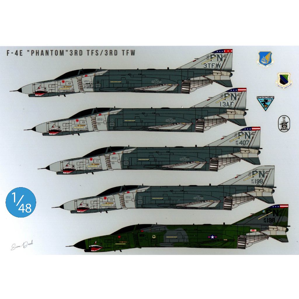 DECAL (รูปลอกน้ำ) Siam DECAL สเกล 1/48 F-4E "PHANTOM" 3RD TFS/3RD TFW