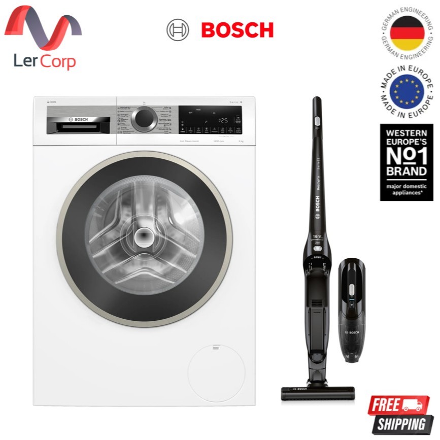 (BOSCH) เครื่องซักผ้าฝาหน้า 9 kg 1400 รอบต่อนาที รุ่น WGA244A0TH + เครื่องดูดฝุ่นไร้สาย รุ่น BCHF216
