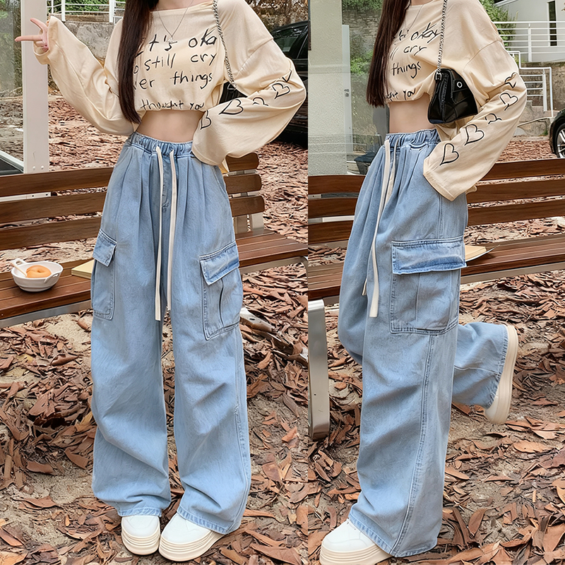 S-5XL กางเกงยีนส์ทรงตรง สีน้ำเงินสไตล์ช่าง เอวยืดหยุ่น ใส่สบาย ไซส์ครบ S-5XL ใส่ได้ทุกโอกาส