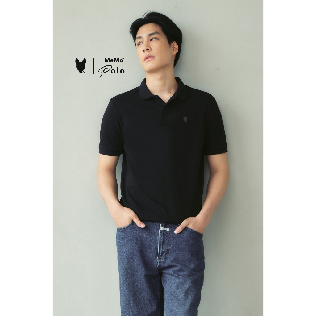 AEIOU🦊โปโล Memo Polo กระดุม2ปกคอเรียบ Basic Fox Logo Best Seller D2