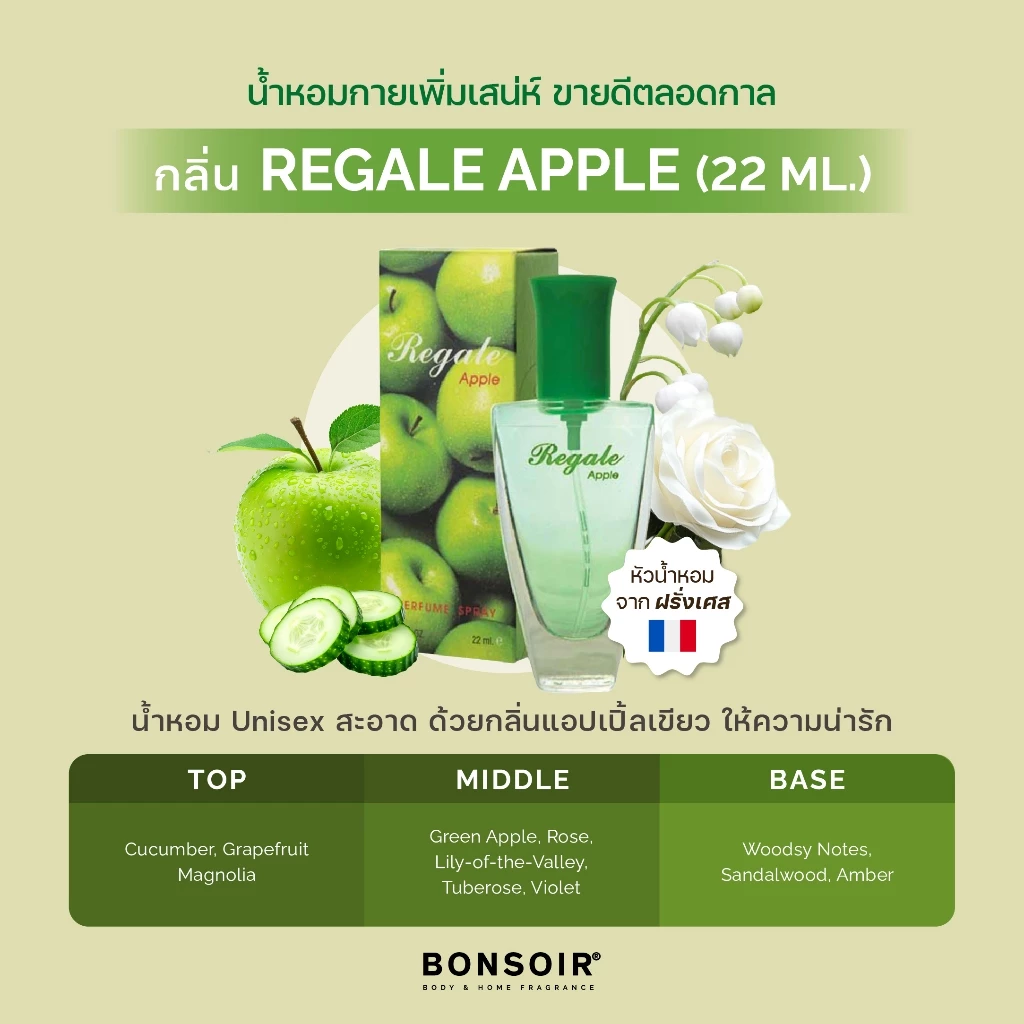 [ส่งตรงจากแบรนด์] น้ำหอม บองซัวร์ BONSOIR REGALE APPLE Perfume รีเกล แอปเปิ้ล