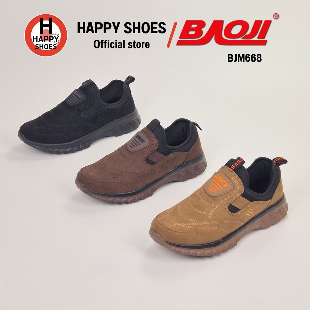 [🥇บาโอแท้100%🔢ไซส์41-45🆓ฟรี...ถุงเท้า 1 คู่] BAOJI รุ่น BJM668 รองเท้าหนังกลับชาย สลิปออน(SLIP-ON) รองเท้าหนังหุ้มส้น
