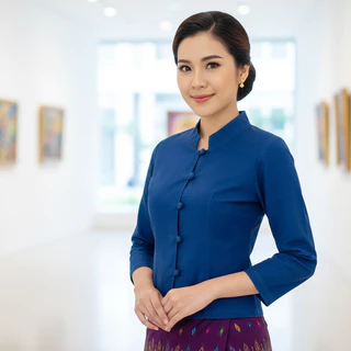 เสื้อแฟร์ชั่นผู้หญิง ทรงจิตรลดา สีขาวนวล ชมพู กรมเข้ม กรมเข้ม ฟ้า