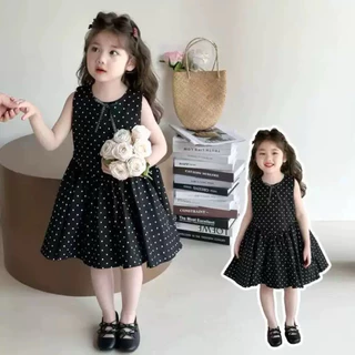 พร้อมส่ง (มีส่งด่วน)🌪️ชุดเดรสดำลายจุดลูกสาว