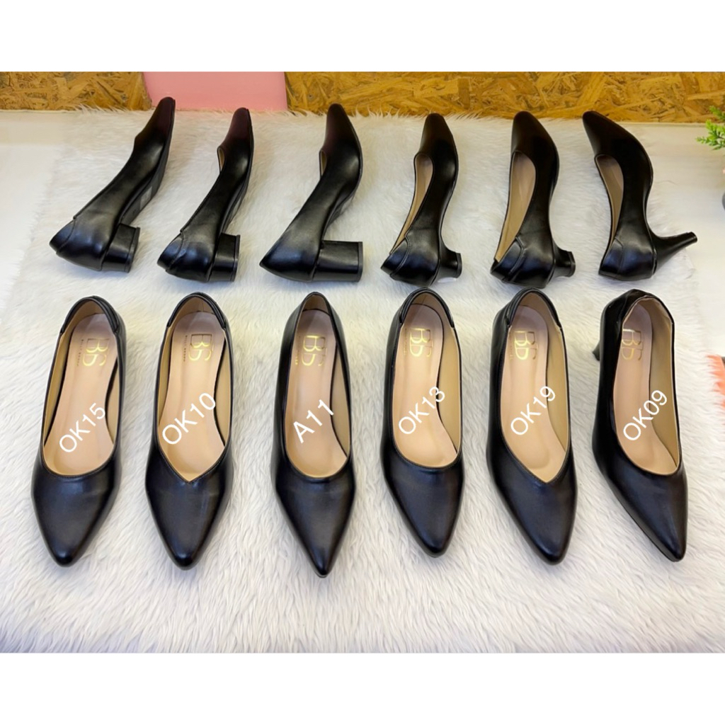 รองเท้าหัวแหลมหน้าวี / หน้ากลม ส้นสูง1นิ้ว