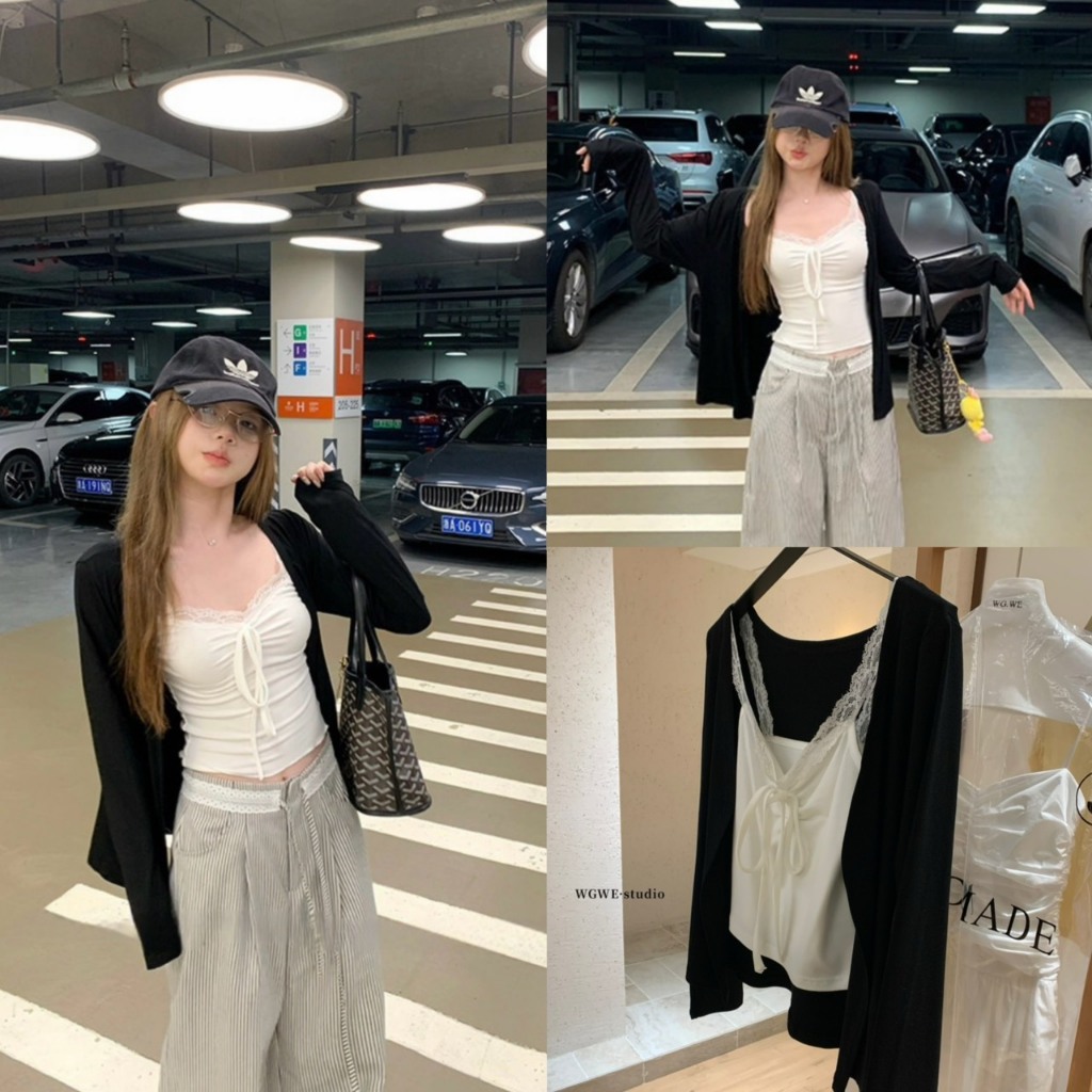 Set2pcs เสื้อคลุมแขนยาว+เสื้อสายเดี่ยวรุ่น 7632 TAG WG.WE 🇰🇷