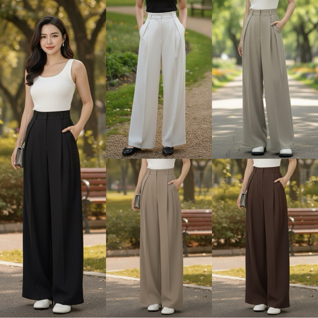 PR045 | กางเกงขากระบอกใหญ่ (จีบทวิส)🤎🤍✨“S-2XL Parinrat Store