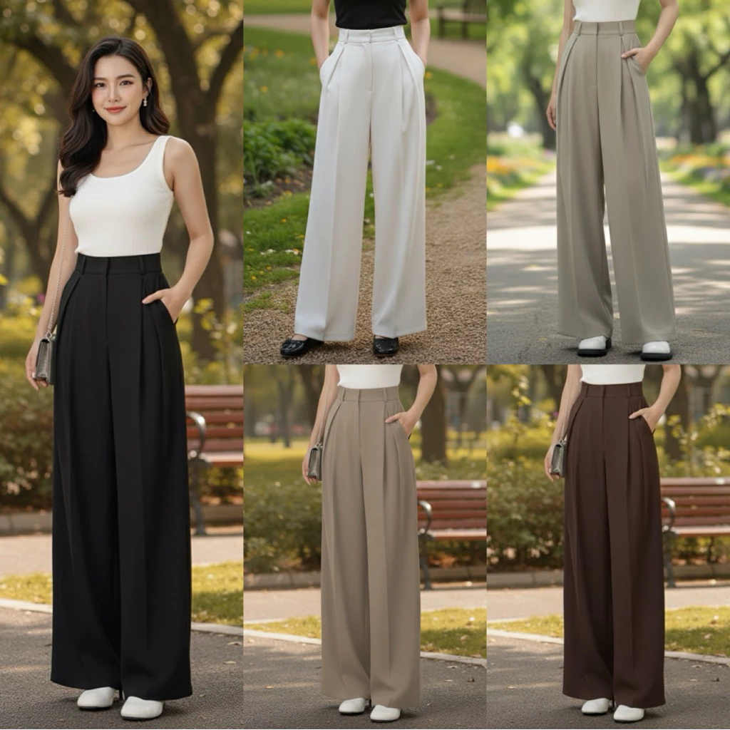PR045 | กางเกงขากระบอกใหญ่ (จีบทวิส)🤎🤍✨“S-2XL Parinrat Store