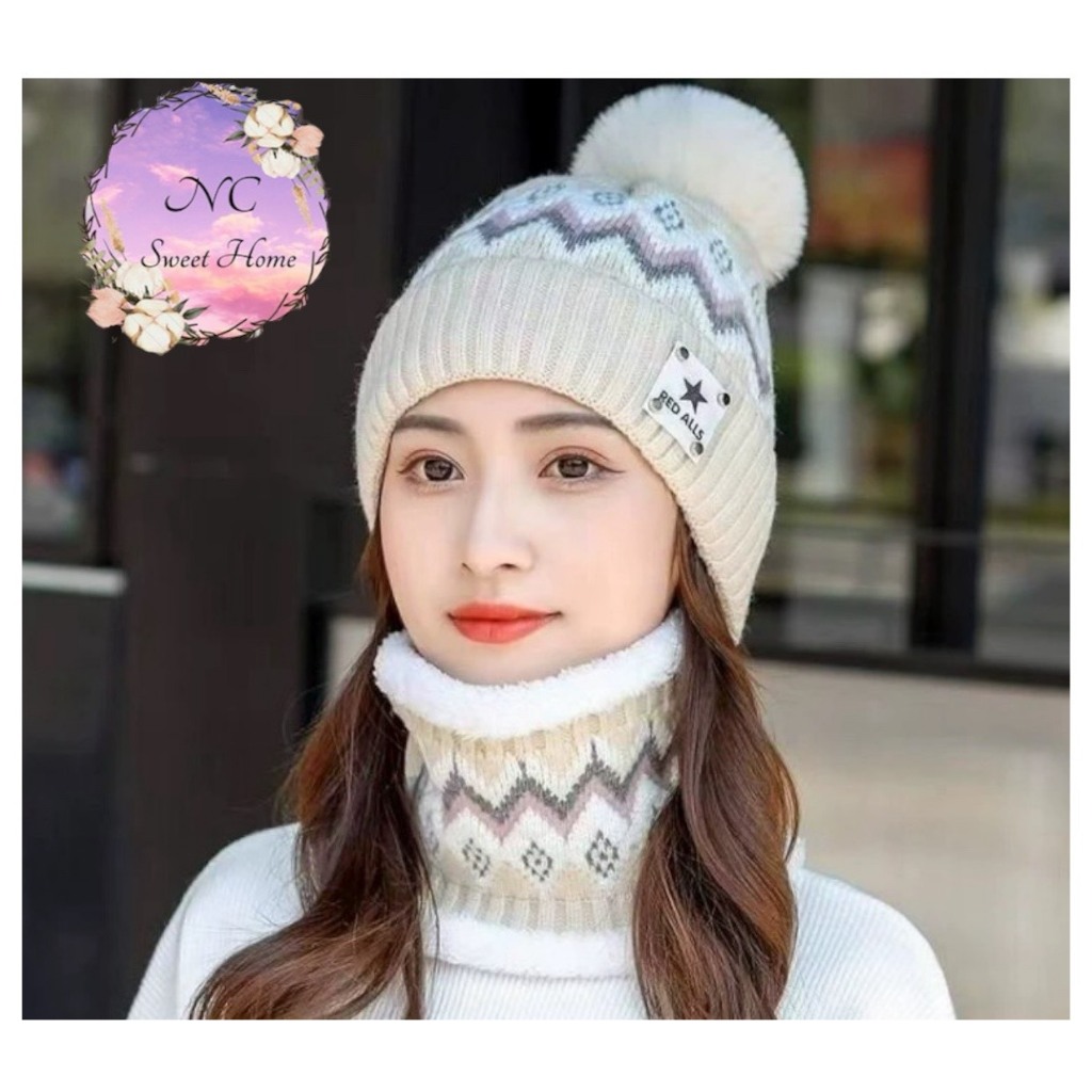 ❤️❤️❤️ New พร้อมส่ง!!!❤️❤️❤️หมวกกันหนาวไหมพรมลาย พร้อมปลอกคอกันหนาว รุ่นใหม่ล่าสุด ** ร้านมีร่วมส่งด่วน**