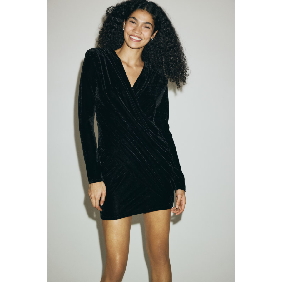H&M(เอชแอนด์เอ็ม) เดรสสั้นผ้ากำมะหยี่ดีไซน์ระบาย Women Draped velour mini dress 1317145_1