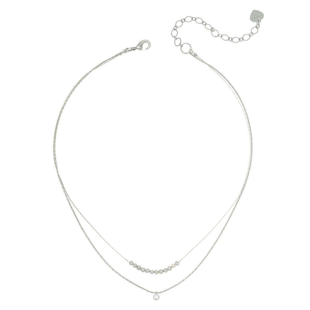 Pearl Silver - POWER STONE DOUBLE-LAYERED NECKLACE สร้อยคอหินมงคลสองชั้น-หินไข่มุกสีเงิน - รูปที่ 2