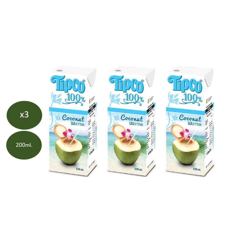 (GWP ของเเถมห้ามจำหน่าย) TIPCO น้ำมะพร้าว Coconut Water 100% ขนาด 200ml. 3 กล่อง