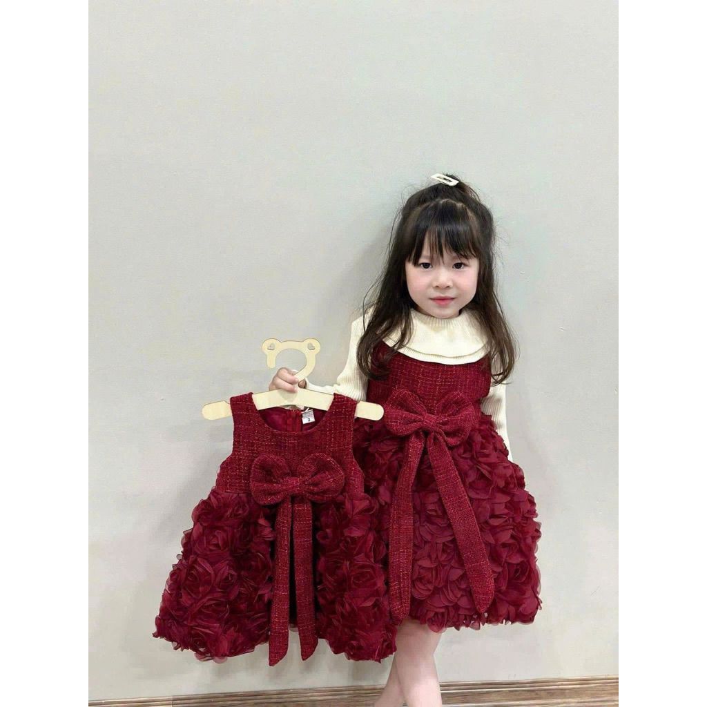 พร้อมส่ง❤️มินิเดรสลูกสาว สีแดงคริสมาสต์งานโรงเรียนต้องชุดนี้เลย (+เพิ่ม1-2ไซส์นะคะ)