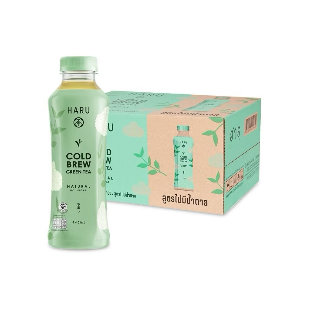 Haru ชาเขียวสกัดเย็นตราฮารุฉะ สูตรไม่มีน้ำตาล ขนาด 440 มล. (มีให้เลือก 2 แบบ)