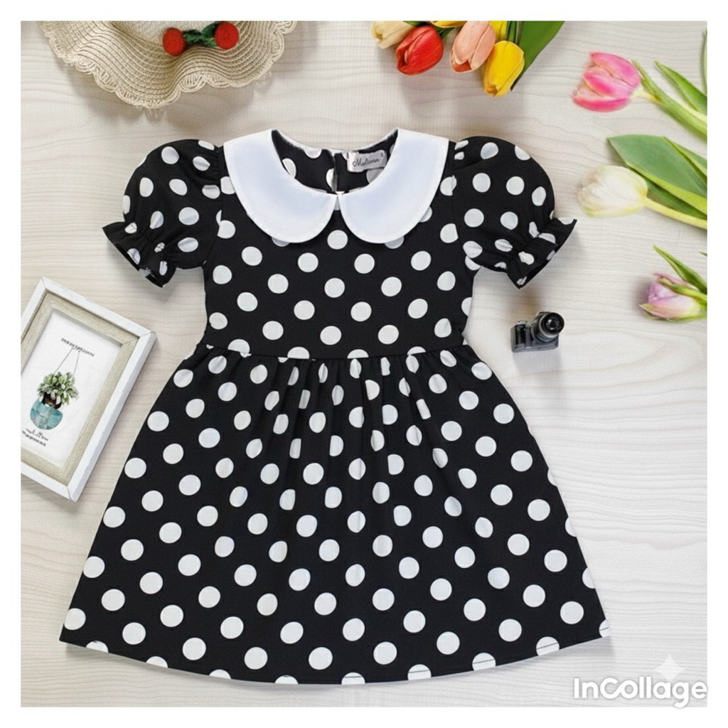 ชุดเจ้าหญิง ชุดเด็ก เดรส ลายจุด สีดำ สีขาว 2-7 ขวบ(136)