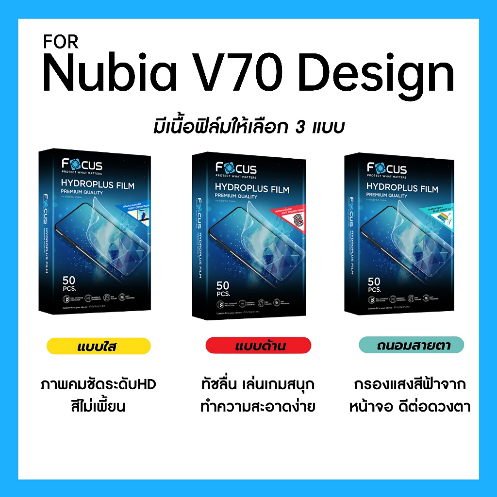 ฟิล์มไฮโดรพลัส Focus สำหรับ Nubia V70 Design เต็มจอ มีอุปกรณ์ติดฟิล์มให้