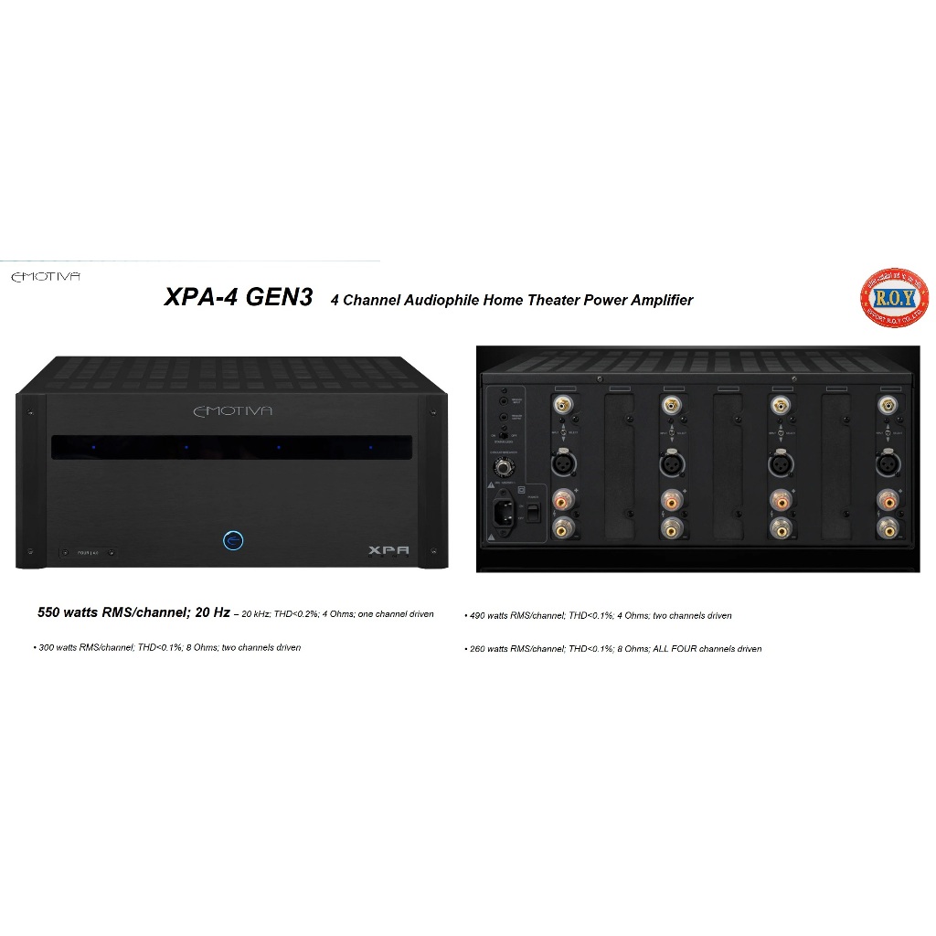 EMOTIVA  XPA-4 GEN3   4 Channel Audiophile Home Theater Power Amplifier