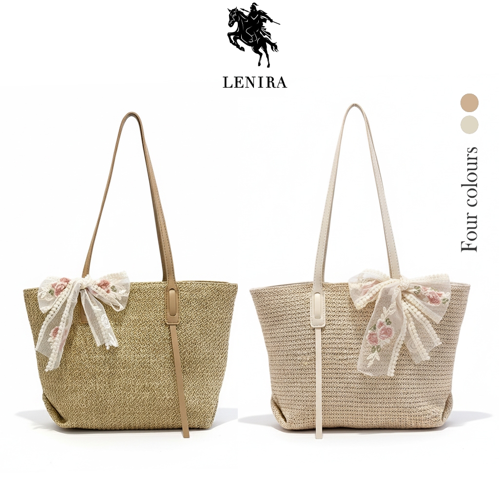 Lenira(B1722) กระเป๋าสานมีโบว์ผูก กระเป๋าสะพายไหล่