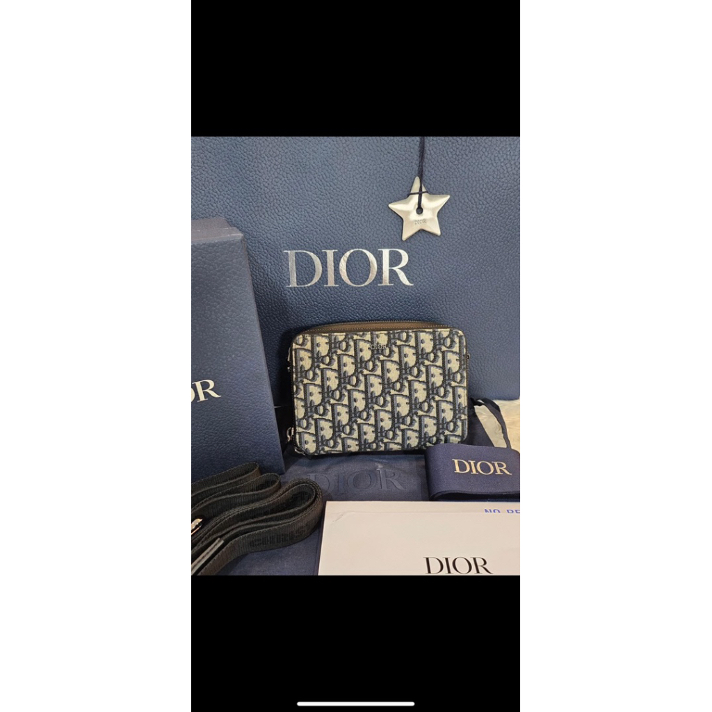 Zipped Pouch with Strap Beige and Black Dior Oblique Jacquard  dior pouch 2023 fullset