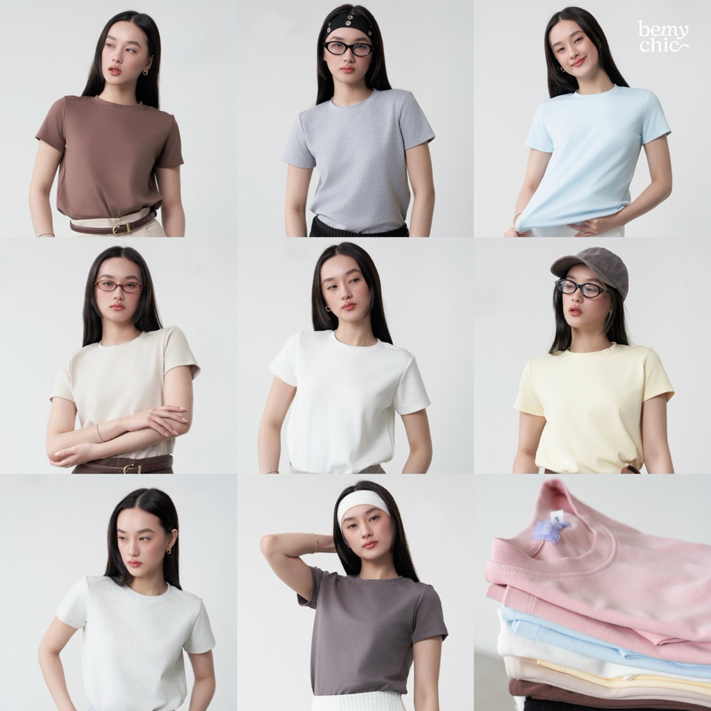 เสื้อคอกลมผู้หญิงทรงตรง ผ้าคอตตอน หนานุ่ม ใส่สบาย แมทช์ง่าย ทุกวัน (S-2XL) BEMYCHIC Essential Top