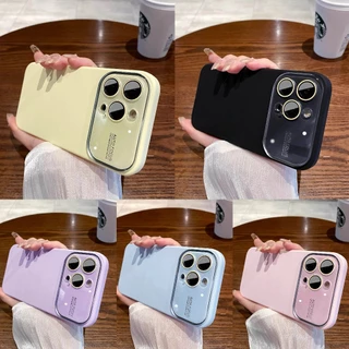 เคสนิ่ม เคสกำมะหยี่ สีพื้นพร้อมเลนส์กระจก สีพาสเทล for iphone17 17pro 17promax 16 pro max 15 pro max 14 pro max 13 12 11