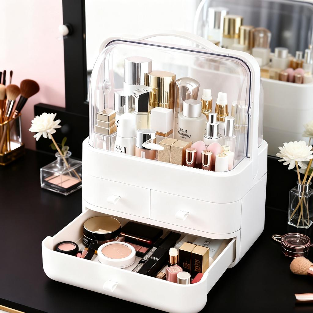[COD]สามชั้น กล่องเก็บเครื่องสำอาง ใส ดีไซน์เรียบหรู กันฝุ่นกันความชื้น รุ่นใหม่ล่าสุด ชั้นวางของ อเนกประสงค์