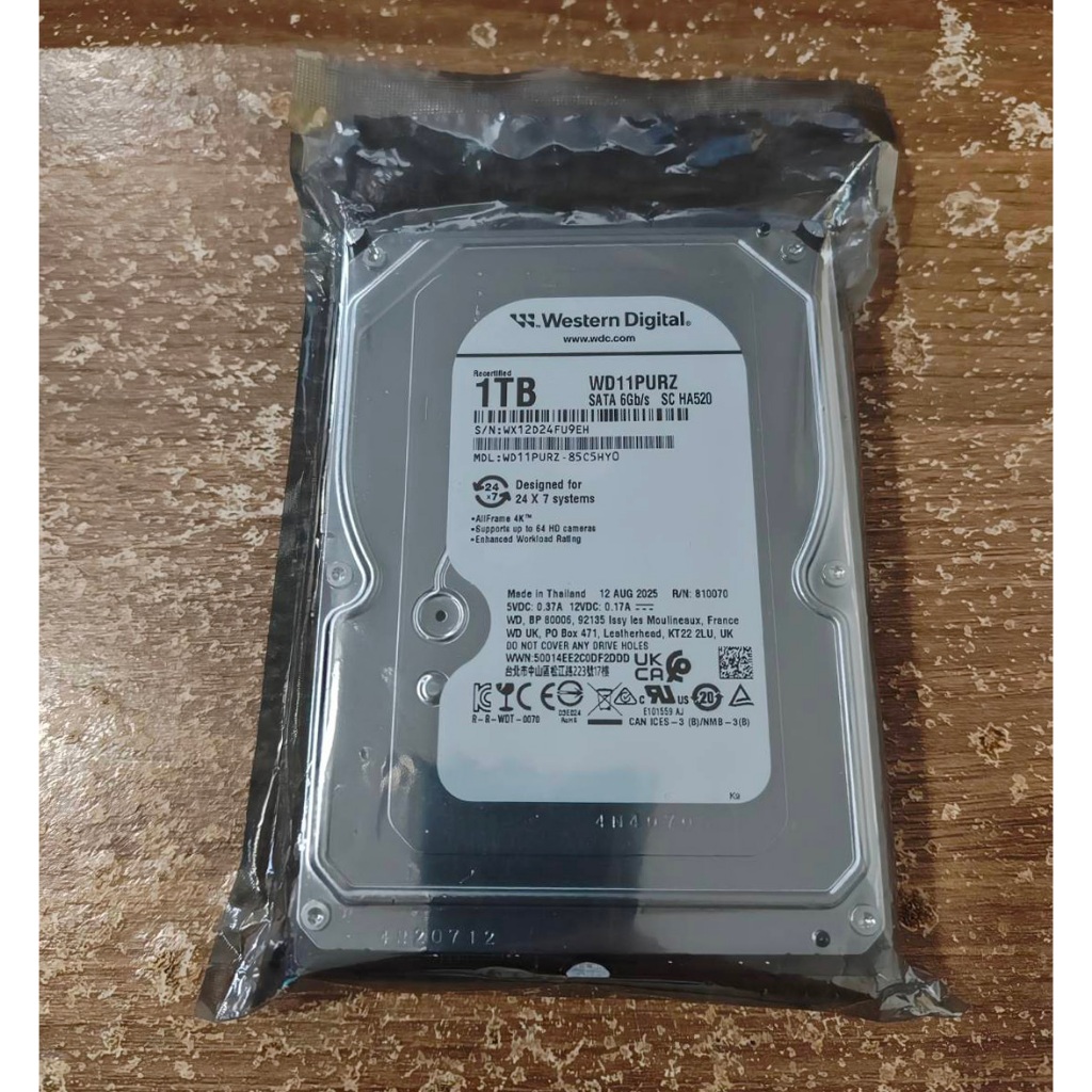 WD PURPLE 1TB WD11PURZ Recertified CCTV Harddisk สำหรับกล้องวงจรปิด ประกัน SYNNEX ถึง 20/11/2571