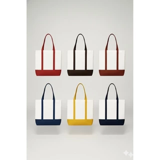 กระเป๋าผ้าต่อ ผ้าลายสอง มีสีให้เลือก 6 สี