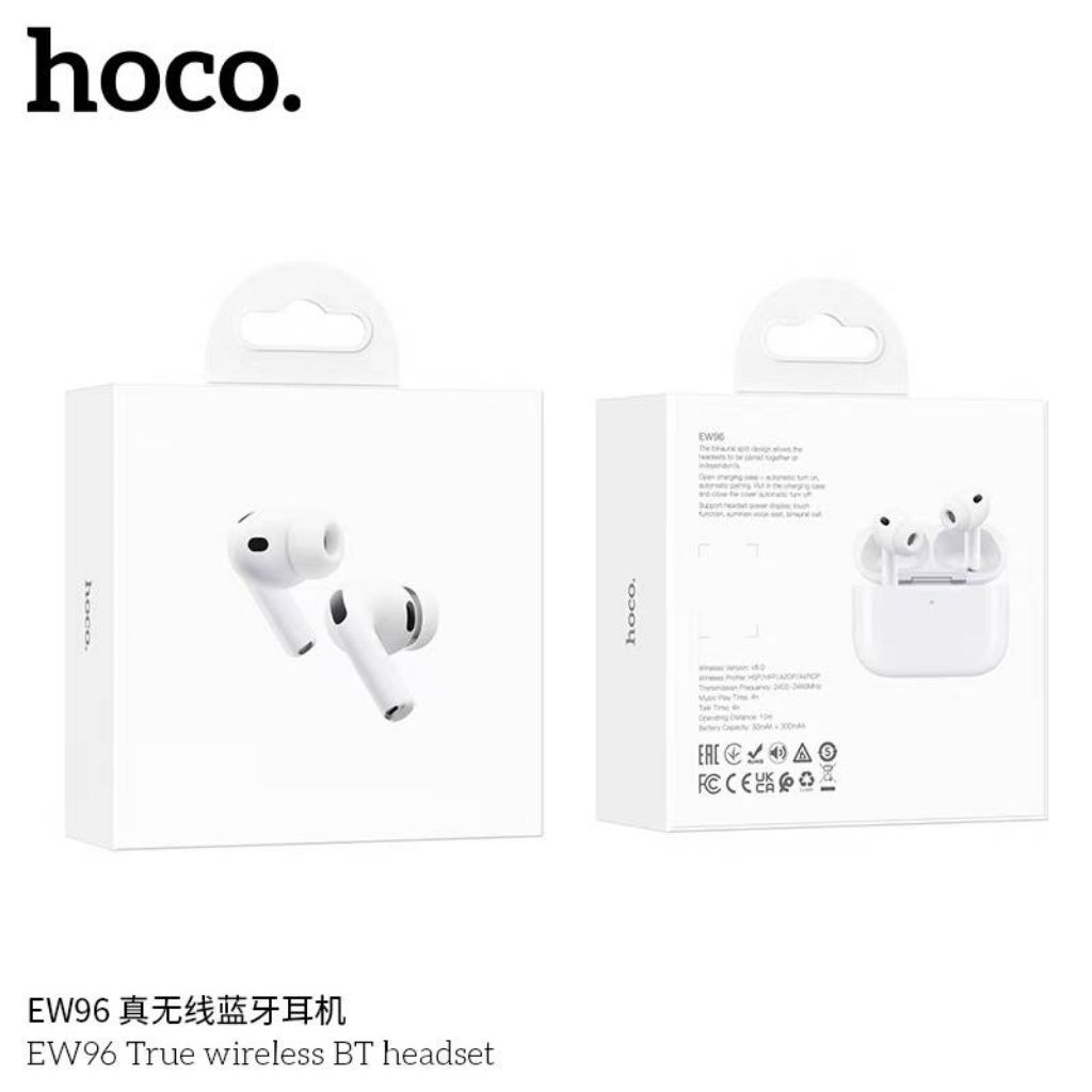 Hoco EW96 หูฟังบลูทูธ BT6.0 แบตอึด 4 ชั่วโมงเสียงดีสเตอริโอ ระบบสัมผัสเชื่อมต่อไวใช้ได้ทุกรุ่น