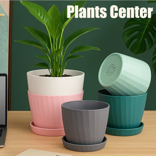 Plants Center T029 กระถางต้นไม้สไตล์มินิมอล สีพาสเทลสดใส มี 6 สี พร้อมจานรอง ดีไซน์สวย ทนทานใช้งานยาวนาน
