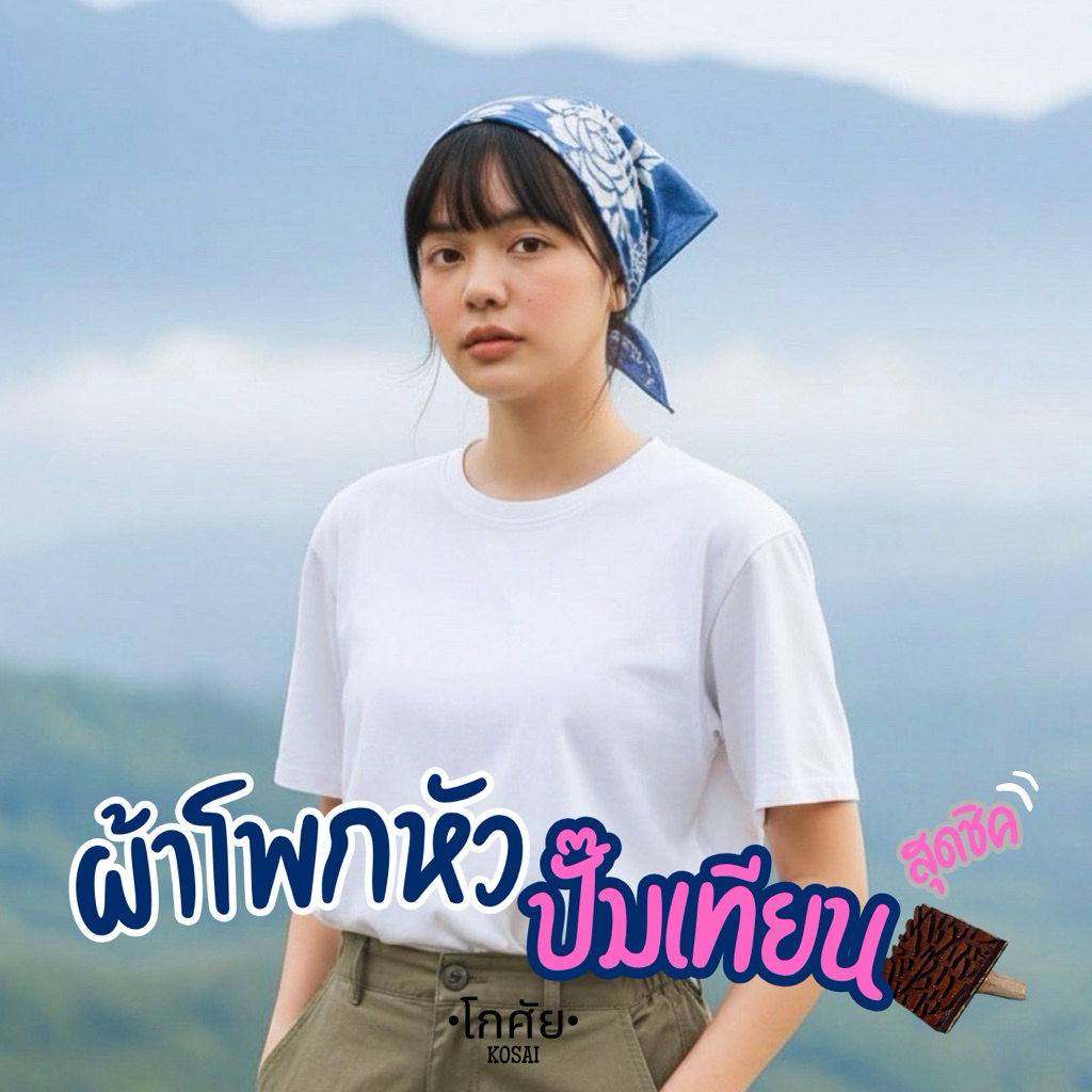 ผ้าโพกหัว ปั๊มเทียน ทำมือ สไตล์ชิค 34x85 ซม.