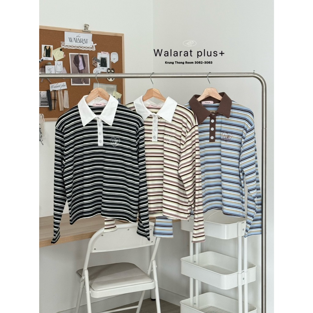 1508 เสื้อคอปกแขนยาวสุดชิค ใส่ได้ทุกวันแมตช์ง่ายสุดๆ”🌈 พลัสไซส์ - รูปที่ 6