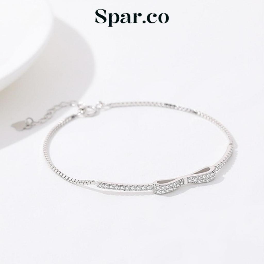 Spar.co กำไลข้อมือประดับโบว์เพชรสังเคราะห์ผ่านกระบวนการเคลือบทอง 18K สร้อยกําไลขาว SP-AAD1121