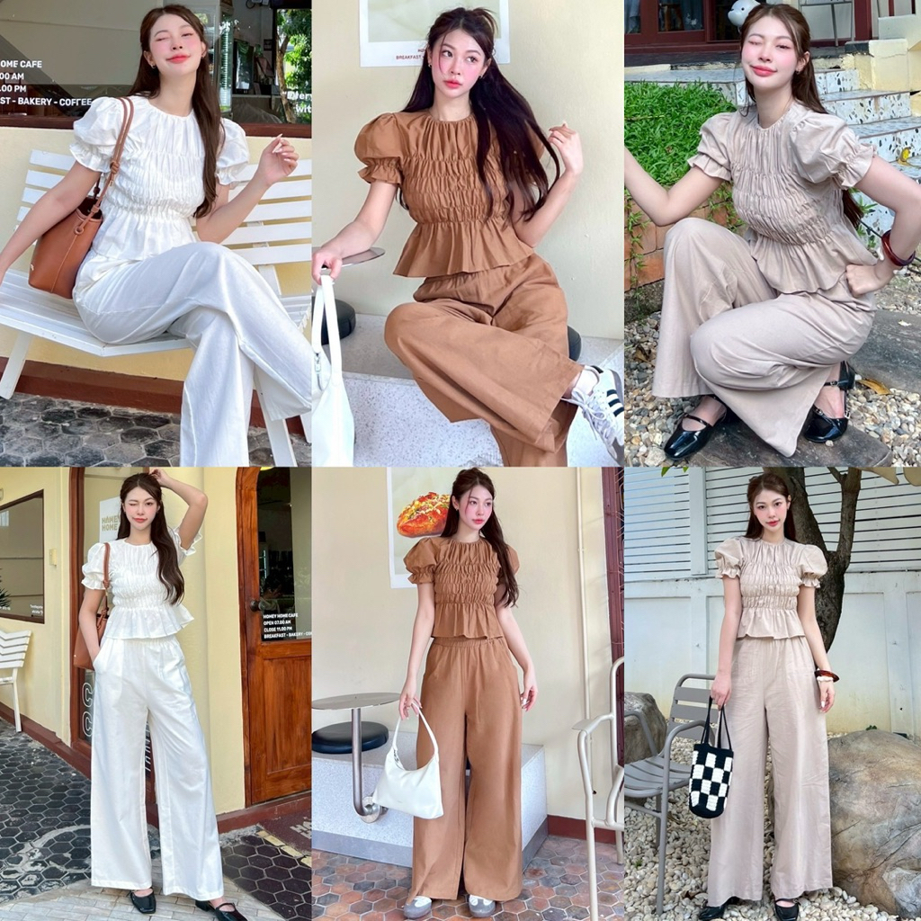 KORRA ·͜·♡เสื้อสม็อคทั้งตัว+กางเกงขายาวมีกระเป๋าล้วงสองข้าง✨งานชุดSetใส่ตัวเดียวจบสวยๆ🫧🌻