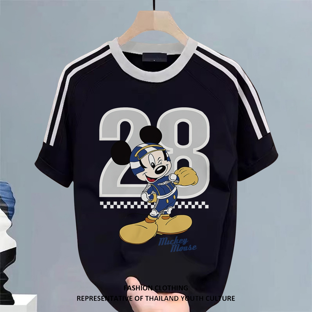 เสื้อยืดแฟชั่น คอกลม แขนสั้น ลายสามแถบ ใส่ได้ทั้งชายหญิง สไตล์ลำลองยอดนิยม ส่งภายใน 24 ชั่วโมงจัดส่งภายในประเทศไทย