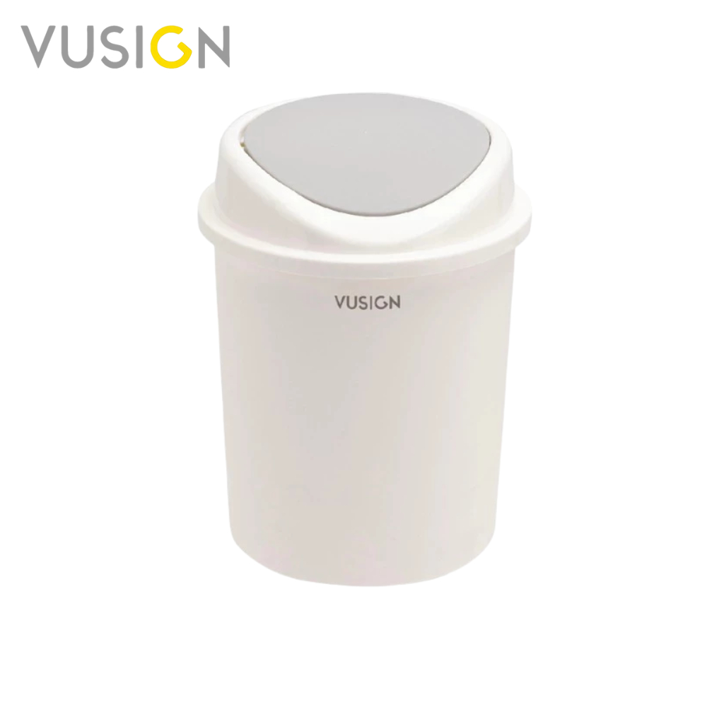Vusign ถังขยะทรงกลม ถังขยะ มีฝาปิด มินิมอล ปากถังกว้าง จุได้เยอะ มีห่วงล็อกถุงขยะ Round Household Trash