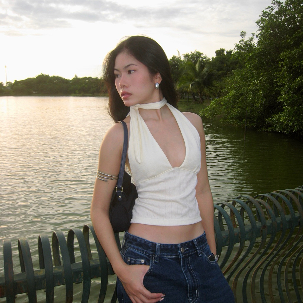 Wangjai-Baiya top เสื้อผูกคอเข้ารูปทรงสวย ผ้านุ่มดีเทลลายหัวใจน่ารักมากๆ