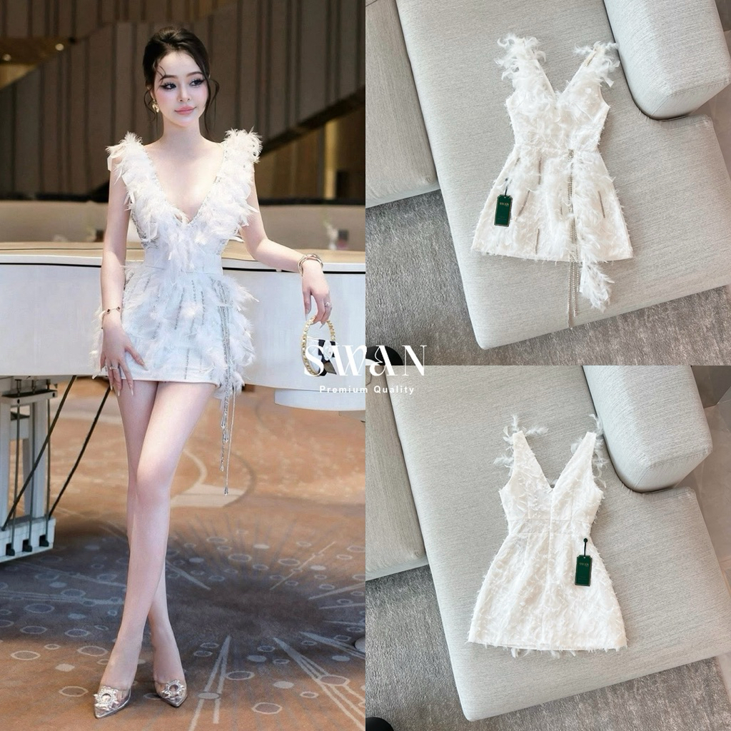 swan ปาร์ตี้วันเกิด ชุดขนนกสุดหรู สีขาวเจ้าหญิง