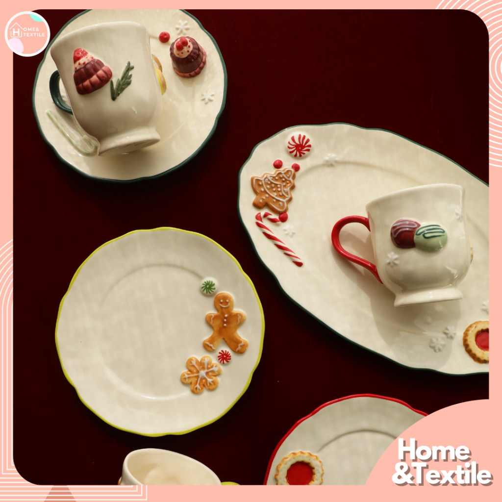 【พร้อมส่ง】จานเซรามิค แต่งลายขนมหวานคริสต์มาส Anthropologie | Holifaye Ceramic Stoneware