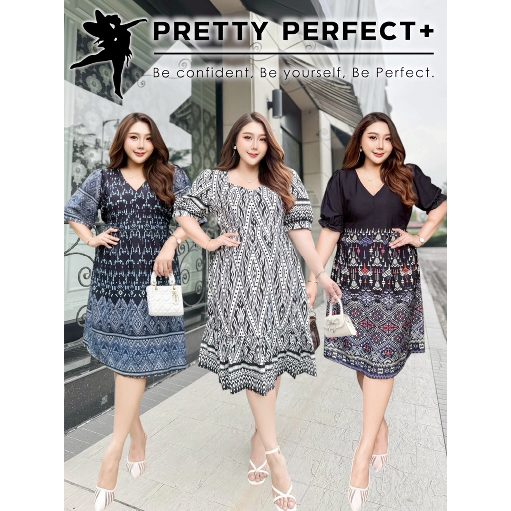 (ส่งด่วน) Black & white Thai  Dress เดรสผ้าพิมพ์ลายไทย อก 40-60+ (PT)