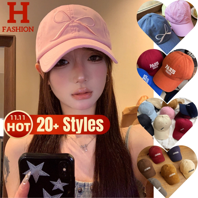 Hot Cap ​พร้อมส่ง หมวกแก็ป "ปีกโบว์" มินิมอล หมวกเบสบอล แฟชั่นเกาหลีcotton cap "MK-1"