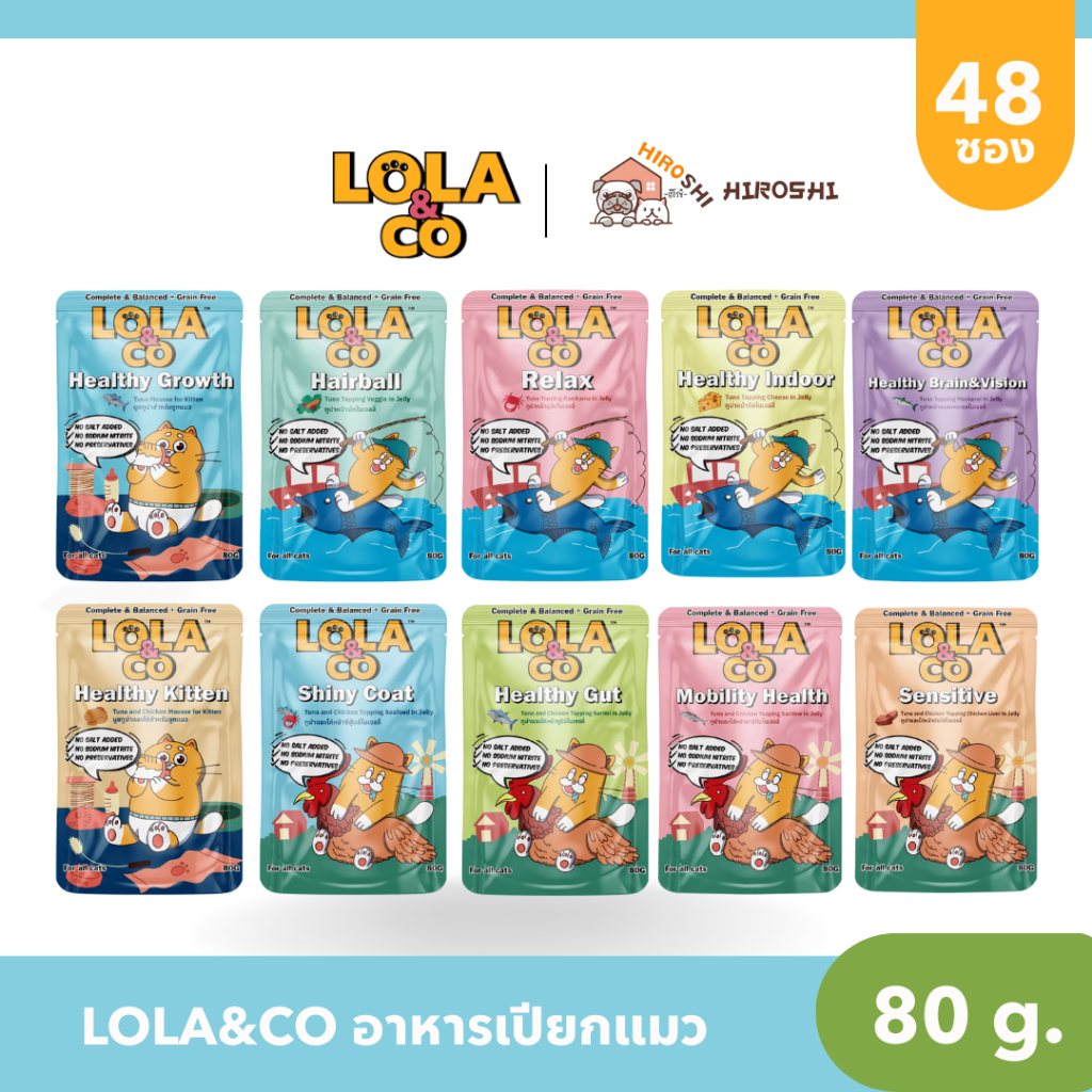 อาหารเปียกแมว Lola&CO โลล่าแอนด์โค อาหารเปียกแมว สุขภาพดี ขนาด 80 กรัม 1ลัง (4โหล)
