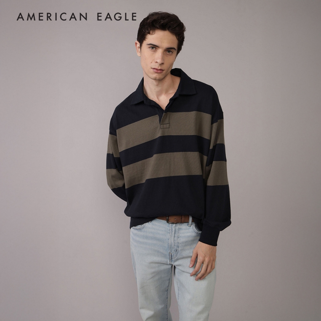 American Eagle Long Sleeve Boxy Rugby Polo Shirt เสื้อโปโล รักบี้ ผู้ชาย แขนยาว (NMPO 017-4799-410)