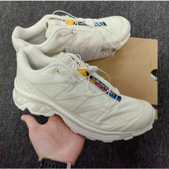 SALOMON SALOMON XT-6 ชุดลำลองร้อยชุดดูดซับแรงกระแทกการห่อหุ้มน้ำหนักเบารองเท้าทำงานกลางแจ้งต่ำข้าวขาว