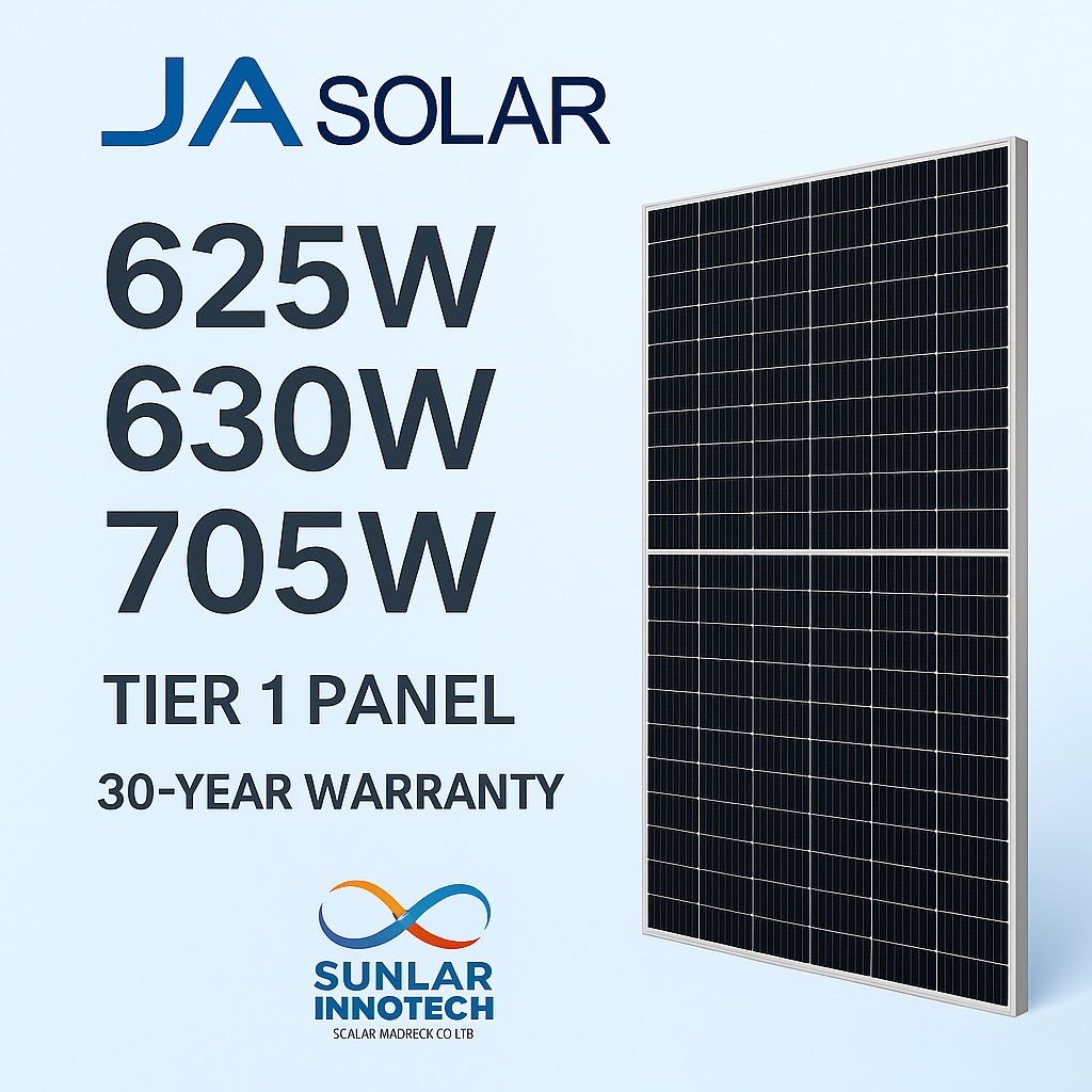 แผงโซลาร์เซลล์ JA Solar 625W, 630W, 705W | N-Type Bifacial | รับประกัน 30 ปี | มีของพร้อมส่ง